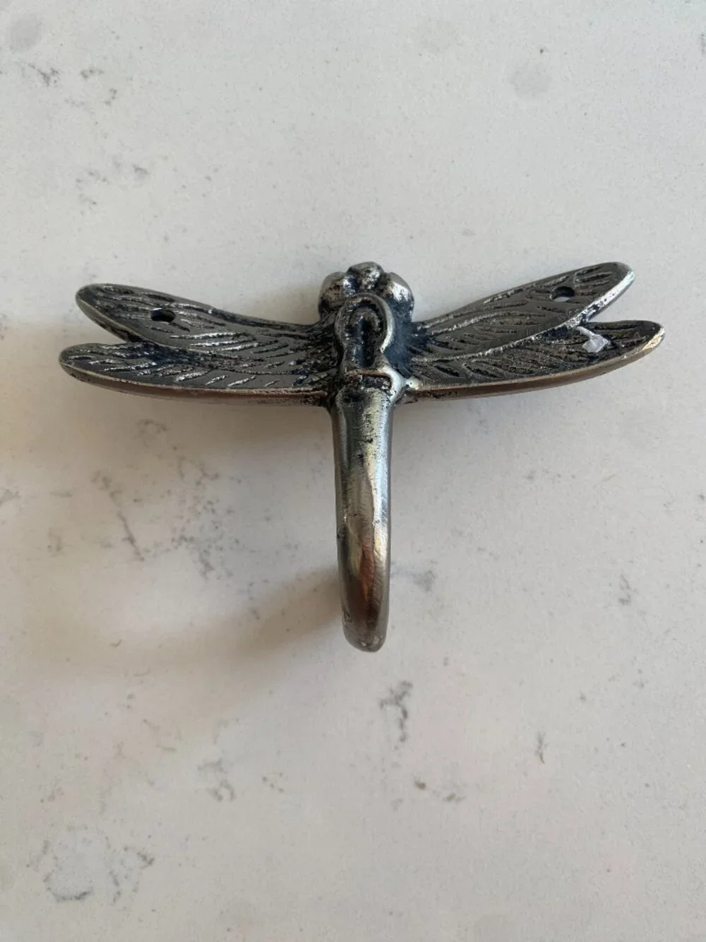 Cast Metal Dragonfly Wall Hook Silver Tone Decorative Coat Hook 4